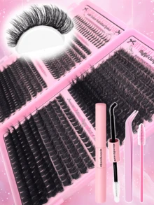 745PCS/280PCS Dramatic C/D-Curl 7-16MM Mix DIY Lash Extension Kit Set DIY Bottom Lashes Eyelashes Book Big Volume Soft Individual Cluster Lashes Create A Fluffy Natural Wispy Y2k Butterfly Elements Pink Base Card Look At Home Long Lasting DIY Lashes Glue ,DIY Glue Remover,DIY Lashes Tweezers (Bottom Lashes+40D+60D+80D+100D) - 黑色 - 查看 3