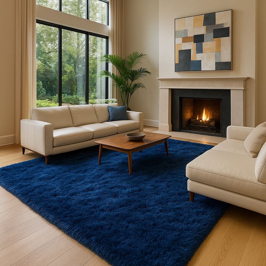 Shag Area Rug For Living Room And Bedroom, Navy Blue Soft Fuzzy Indoor Carpet For Dorm, Apartment, , Modern Cozy Area Rug For Home Decor - Màu xanh hải quân - Xem 1