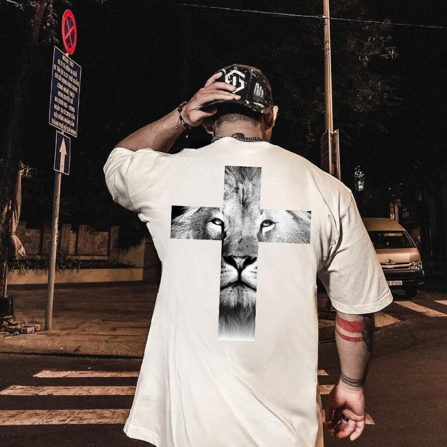 Comfortable White Oversized T-Shirt 100% Cotton Model: "Cruz Leão" - New For The Gym