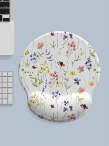 1pc White Floral Print Wrist Rest Mouse Pad, Milk Silk Fabric, Rubber Base, Suitable For Various Sizes Of Mouse