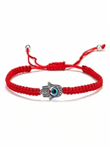 1pc Asymmetrical Blue Bead & Red Rope Wrist Bracelet - Red - View 1