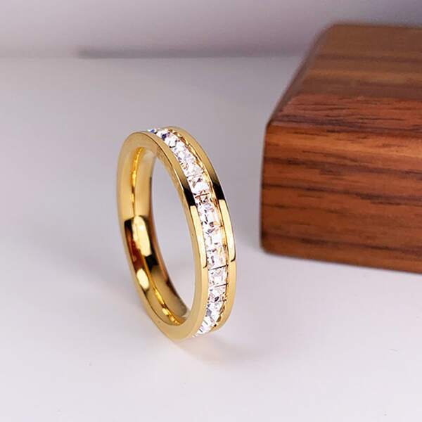 1pc Fashion Women's Stainless Steel Single Row Cubic Zirconia Ring