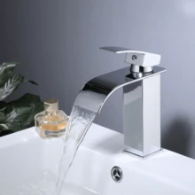 1 pièce Robinet cascade noir mat en acier inoxydable, robinet de lavabo de salle de bain à trou unique pour évier froid et chaud, robinet de camping-car, robinet cascade personnalisé, excellent cadeau pour Halloween, accessoires de salle de bain de Noël, outils de salle de bain - Chrome argenté - Voir 3