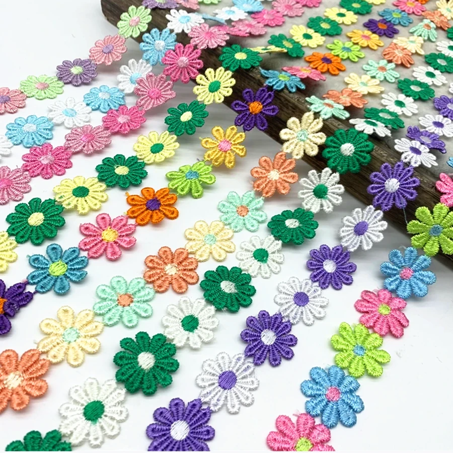 1 yarda 25mm Lindo de encaje con flores de margarita coloridas para tejer cinta bordada de boda DIY hecha a mano con parches, suministros de costura, manualidades - Elige colores - Ver 1