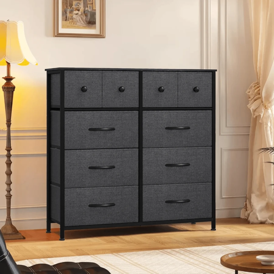 Cómoda para Dormitorio, Cajonera de Tela de 10 cajones, Cómoda para Armario, Sala de Estar Mueble para Ropa Negro - Negro - Ver 1
