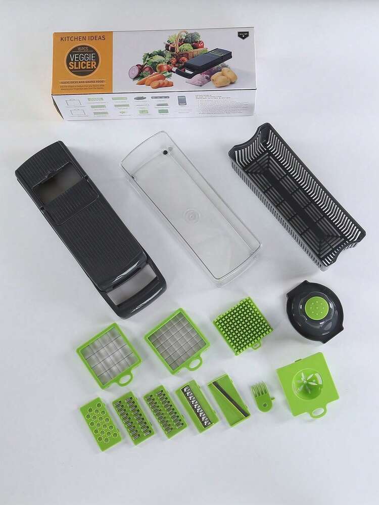 1 Set Vegetable Onion Chopper, Kitchen 14-In-1 Multifunctional Vegetable Chopper With Container And Blade-Onion Chopper, Egg Slicer, French Fries Cutter, Potato Dicer- Plastic Kitchen Tool, Suitable For Preparing Meals And Making Salads, Necessary For Chopping Vegetable Slices And Easy To Clean Materials. - Black - View 13