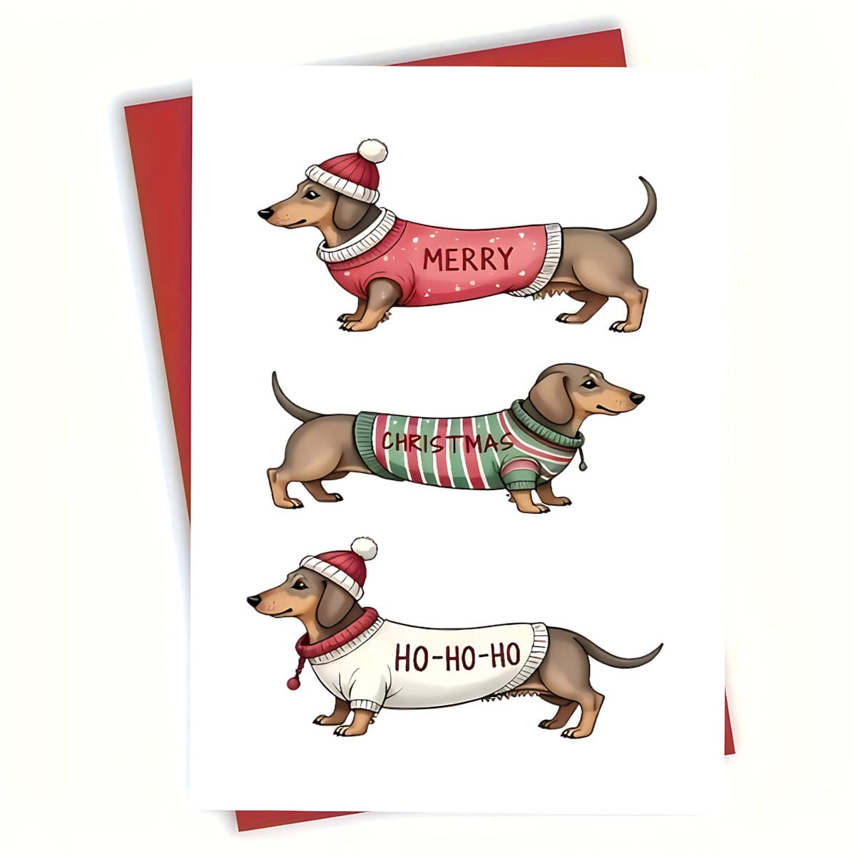 1pc Dachshund Christmas Greeting Card, Cartoon Dog Holiday Wishes, Festive Season Paper Card For Anyone, Single Pack - Multicolor - View 1