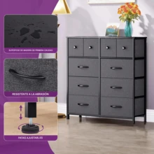 Cómoda para Dormitorio, Cajonera de Tela de 10 cajones, Cómoda para Armario, Sala de Estar Mueble para Ropa Negro - Negro - Ver 2
