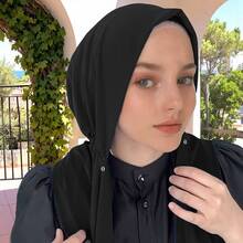 1pc Women's Convenient Button Fastened Instant Hijab, Slip-Resistant Muslim Headscarf Cap With Strap For Dress - Multicolor - View 15
