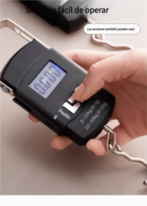 6 Báscula electrónica portátil, báscula electrónica de alta precisión, báscula portátil, báscula de resorte, dispositivo de pesaje pequeño portátil para el hogar, gancho - Negro - Ver 3