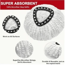 Micro Fiber Rotating Mop Replaces Head Cover, White, Washable And Durable Mop Cloth, Efficiently Cleans Floors - Suitable For Both Dry And Wet Cleaning And Dust Removal - Suitable For Living Rooms - Household Cleaning Tools - 白色 - 查看 5