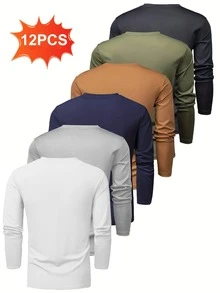 Paquete de 6/12 camisetas de manga larga para hombre, secado rápido, absorbe la humedad, atléticas, correr, gimnasio, entrenamiento - 12 piezas - Ver 2