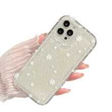 Funda tipo cojín con diseño de copos de nieve blancos. Transparente. Compatible con phone 11, 12, 13, 14, 15, 16 Pro Plus, X, XS, XS Max Plus. Orificios de montaje precisos. Resistente a golpes. Ideal para Año Nuevo. - transparente - Ver 5