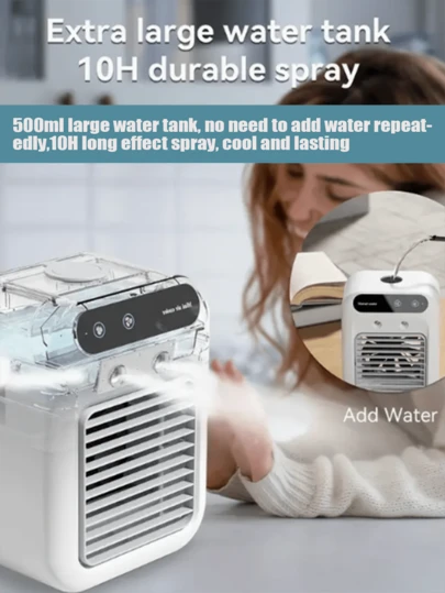 [紧凑型便携式空气冷却器]无需进口英寸紧凑型便携式空气冷却器风扇 - 双速模式、加湿器、个人空间蒸发式空调，适合家庭和办公室使用