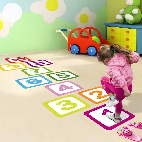 1 Set Hopscotch Game Stickers With Number Patterns, Interactive Educational Game Stickers, Suitable For School, Bedroom, Living Room