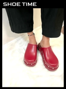 Mule Clog Slip On Platform Closed Toe Sandals - Red - View 4