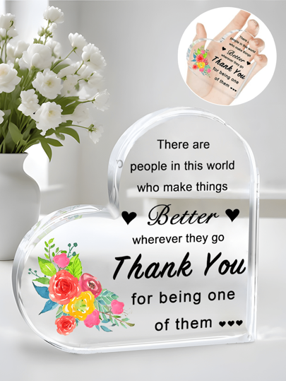 1 pieza Regalo de agradecimiento Recuerdo en forma de corazón de acrílico - Regalo de apreciación inspiradora para mujeres, hombres, empleados, enfermeras, maestros, jefes, gerentes, compañeros de trabajo - Decoración de escritorio de 4x4x0,4" para despedidas, jubilaciones, Día de la Administración