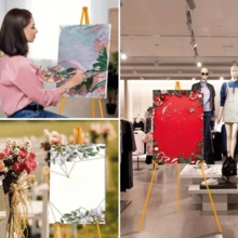 1 件可折叠画架支架，适用于落地展示画架，适用于标志黑色三脚架，适用于婚礼标志和海报迎宾板支架，大型可调节金属绘画画架三脚架，带黑色底座 - 金色 - 查看 4