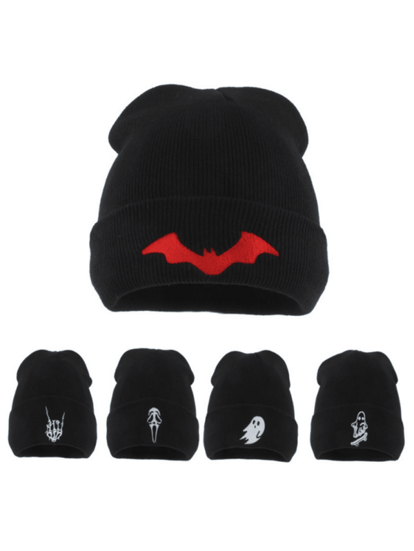 1pc Unisex Gothic Style Embroidered Beanie, Casual Streetwear Ski Hat, Warm & Versatile For Cold Weather, Loose Fit