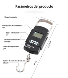 6 Báscula electrónica portátil, báscula electrónica de alta precisión, báscula portátil, báscula de resorte, dispositivo de pesaje pequeño portátil para el hogar, gancho - Negro - Ver 9