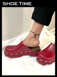 Mule Clog Slip On Platform Closed Toe Sandals - Red - View 3