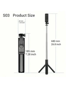 40 "/101 cm selfie stick trípode con control remoto inalámbrico diseño todo en uno 360 grados giratorio retráctil portátil adecuado para teléfono inteligente - Negro - Ver 3