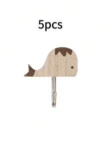 5pcs Wooden Animal Shaped Cute Wall Hooks, Children's Room Decor Self Adhesive Clothing Hanger Storage Hooks