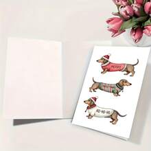 1pc Dachshund Christmas Greeting Card, Cartoon Dog Holiday Wishes, Festive Season Paper Card For Anyone, Single Pack - Multicolor - View 7