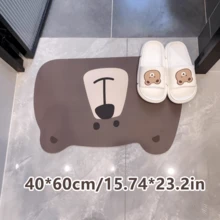 1/3 pièces Tapis de bain rétro antidérapants et absorbants, tapis de toilette en forme de U en gel de silice et tapis de vanité, décoration d'entrée de 2,5 mm d'épaisseur, décoration de salle de bain et de cuisine, tapis de cuisine - Ours brun mignon - Voir 8