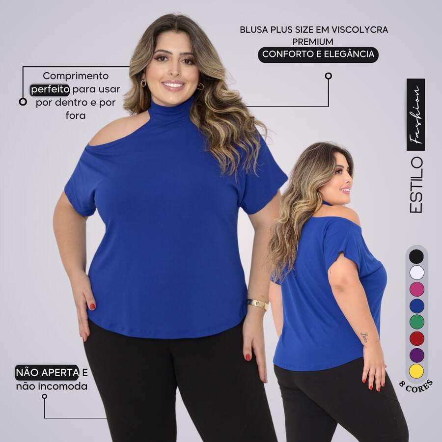 Plus Size Women's Blouse Basic Blouse Loose Top From G1 To G5 - 寶藍色 - 查看 1