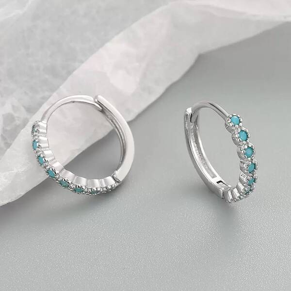 1pc Turquoise Silver Plated 18K Gold Simple Elegant Mini Earrings, Suitable For Women Daily Wear