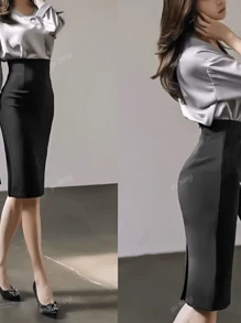 Minigonna nera sottile e sensuale con spacco