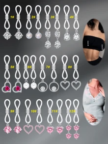 CIZME Non-Piercing Nipple Rings, Body Jewelry, Fake Nipple Rings, Women's Nipple Rings, Heart Zirconia Pendant Nipple Rings, Fake Body Piercing Chain, Adjustable Body Chain, Non-Piercing Nipple Ring Jewelry, Women's Fake Nipple Ring Jewelry - Silver - View 2