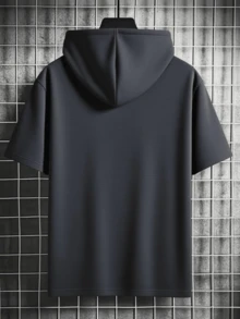 GRDR Men's Fashionable Hooded Short Sleeve T-Shirt | Exquisite Design | Summer Essential | Easy To Match | Showcase Your Style - Dark Grey - View 3
