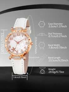 Bộ 5 món gồm dây đeo bằng da PU màu trắng dành cho nữ, mặt đồng hồ hoa văn tối giản thời trang, vạch số, đồng hồ thạch anh, dây chuyền, nhẫn và bông tai, thích hợp để đeo hàng ngày, trang trí hoặc làm quà tặng ngày lễ. - trắng - Xem 5