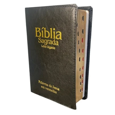 Bíblia Sagrada Letra Gigante ARC Almeida Revista Corrigida Palavras de Jesus em Vermelho Índice PJV LUXO PRETA