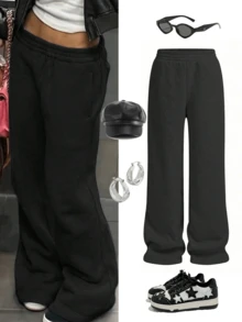 街头风宽松长裤 | Y2K 低腰阔腿裤 | 柔软混纺面料，带深侧袋 | 适合休闲街头、旅行和休闲穿着 | 2026 春夏必备时尚单品 - 黑色 - 查看 2