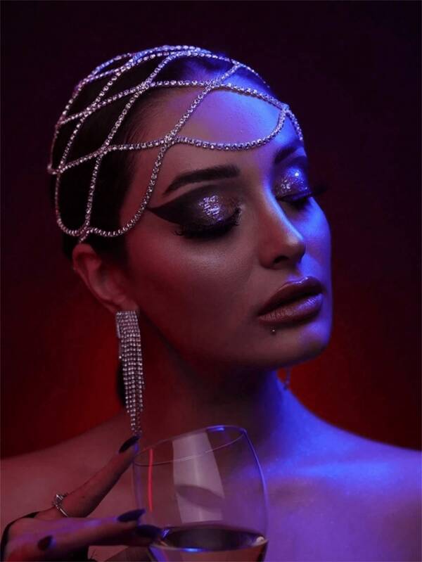 Bohemian Fashion Hollow Mesh Headchain Luxury Banquet Party Women's Evening Dress Shining Accessories,Silver Roaring 1920s Crystal Flapper Headband For Weddings And Parties, Suitable For Women And Girls (Silver), Crystal, Crystal, Head Pieces Jewelry, Hair Vine Chain, Hair Accessaries