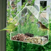 1pc Transparent Acrylic Suction Cup Bird Eater - A Durable External Feeding Bowl Suitable For All Birds, Easy To Clean, Suitable For Window Or Glass Door Installation, Window Bird House | Transparent Design | Acrylic Structure, Outdoor Bird Eater - 無色 - 查看 1