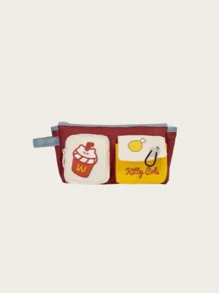 1pc Bear Burger Design Pencil Case, Large Capacity Stationery Storage Bag,For School Supplies,Back To School