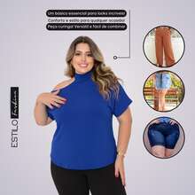 Plus Size Women's Blouse Basic Blouse Loose Top From G1 To G5 - 寶藍色 - 查看 5