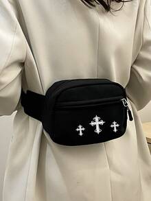 Solid Color Nylon Fabric Fashion Versatile Women Stylish Printed Pattern Simple Crossbody Bag Coin Purse Mobile Phone Bag - Black - View 1