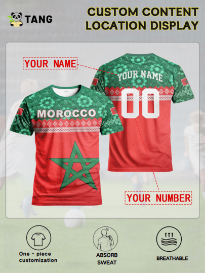 Customized Morocco Style Men's Soccer Jersey, Crew Neck, Comfortable Sports Top For Soccer Training & Casual Wear, Personalized With Name & Number, Ideal Gift