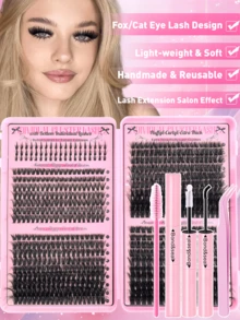 745PCS/280PCS Dramatic C/D-Curl 7-16MM Mix DIY Lash Extension Kit Set DIY Bottom Lashes Eyelashes Book Big Volume Soft Individual Cluster Lashes Create A Fluffy Natural Wispy Y2k Butterfly Elements Pink Base Card Look At Home Long Lasting DIY Lashes Glue ,DIY Glue Remover,DIY Lashes Tweezers (Bottom Lashes+40D+60D+80D+100D) - 黑色 - 查看 1
