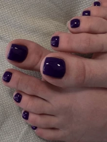 240片/10套紫色人造指甲，带盒，短款按压式指甲，亮泽深紫色全覆盖假指甲，自然亚克力指甲贴片，DIY美甲，脚趾甲，紫色美甲用品 - 紫色 - 查看 3