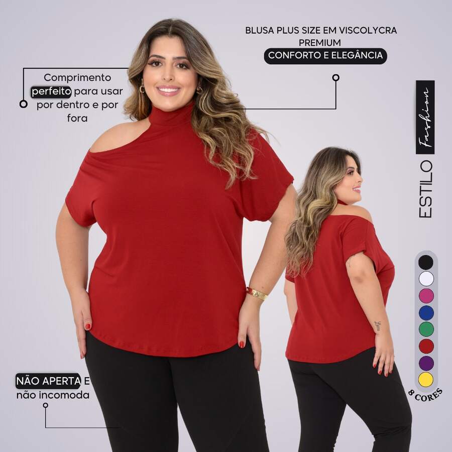 Plus Size Women's Blouse Basic Blouse Loose Top From G1 To G5 - 紅色 - 查看 1