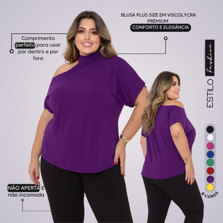 Plus Size Women's Blouse Basic Blouse Loose Top From G1 To G5 - Red Violet - View 1