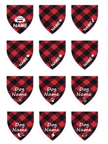 个性化多色狗狗头巾，经典格子图案派对围巾，宠物围兜，多种颜色可选，可定制信息（姓名等），圣诞礼物用品