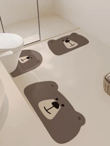 1/3 pièces Tapis de bain rétro antidérapants et absorbants, tapis de toilette en forme de U en gel de silice et tapis de vanité, décoration d'entrée de 2,5 mm d'épaisseur, décoration de salle de bain et de cuisine, tapis de cuisine - Ours brun mignon - Voir 16