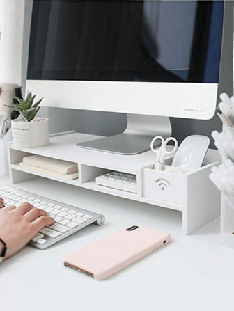 1 pieza, soporte de monitor de varios niveles de material PVC duradero, organizador de escritorio ergonómico, estantería de almacenamiento de escritorio para accesorios de oficina, accesorios para portátil, decoración de habitación, decoración de dormitorio, escritorio de espacio de trabajo, decoración de Año Nuevo y Día de San Valentín.